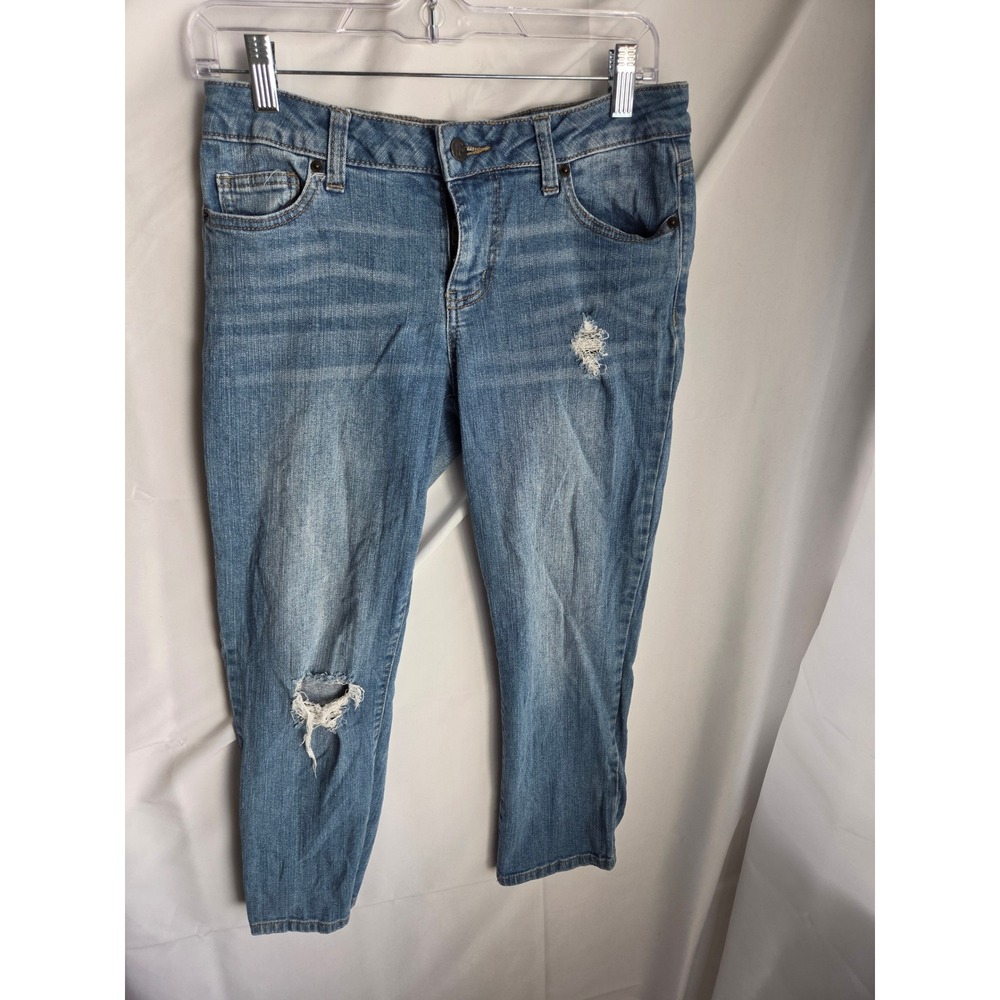 Wet Seal Signature Fit Crop Jeans Blue Distressed Denim Womens